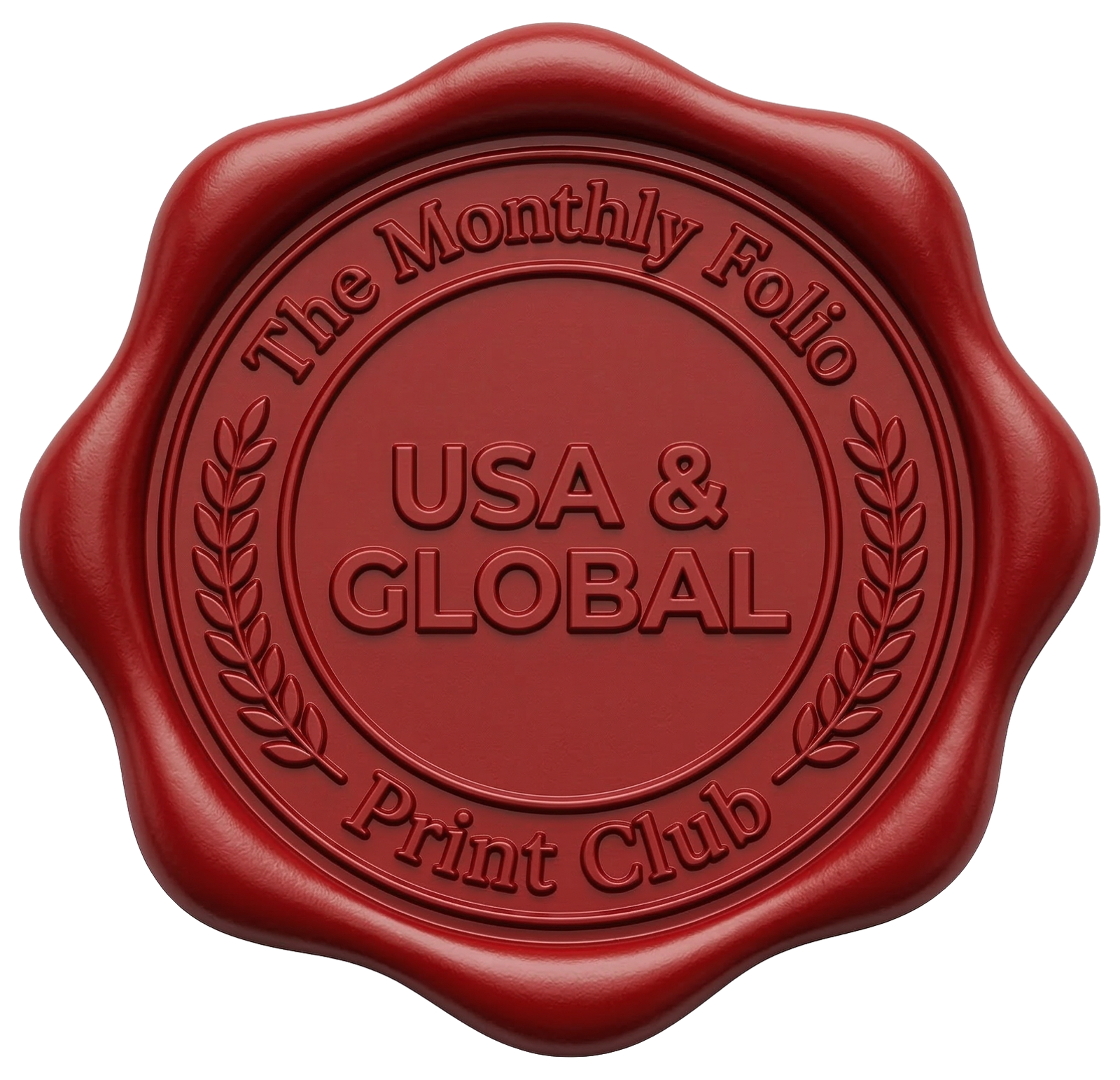 Red wax seal graphic for the monthly subscription to the The Monthly Folio print club, art gallery, curators, art buying agents, fine art buyers, collectors, artists, contemporary artist, watercolor portrait, gouache painting, feminine portraiture, original fine art, pop art portrait, Omaha Nebraska, art studio, gallery artist